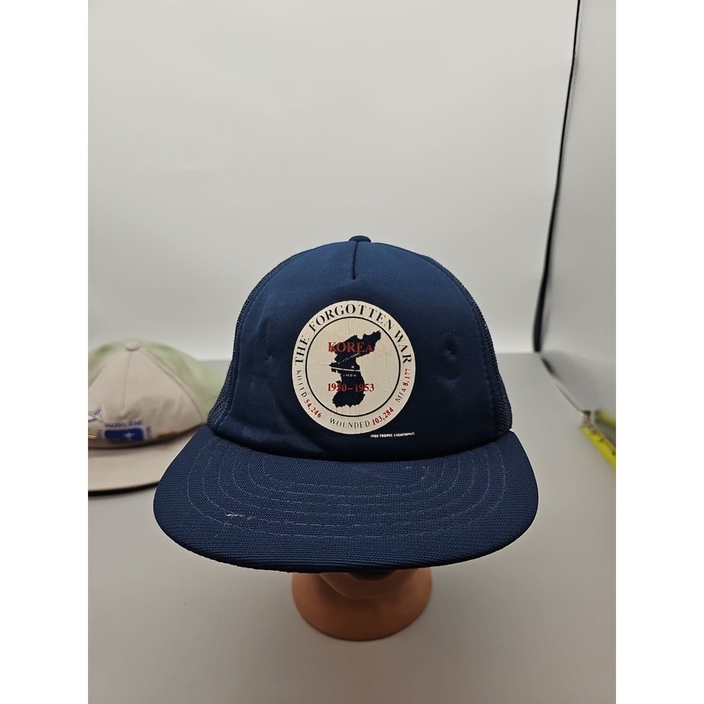 Vintage KOREA THE FORGOTTEN WAR HAT PATCH CAP  US MILITARY TROOPS Snapback Blue